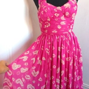 SOLD French Connection Pin Up Style Fuchsia Bright Pink Halter Dress Sz 2